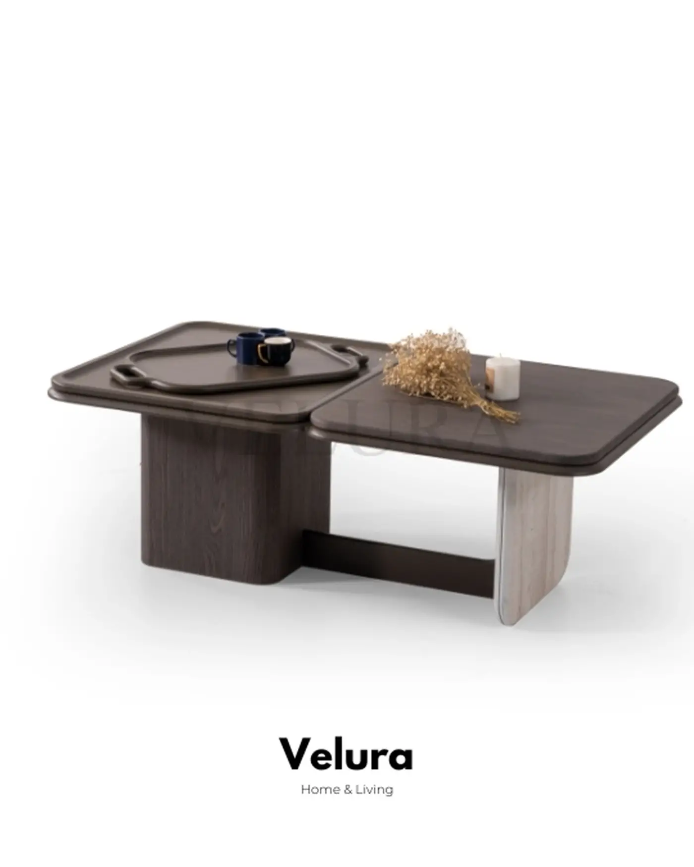 Koyu Ceviz Krem Mermer Orta Sehpa Enna Plus Orta Sehpa Velura Home