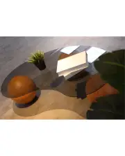 Küre Orta Sehpa - Meşe Top - Fasulye - Füme Cam 