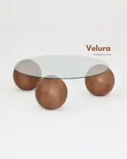 Küre Orta Sehpa - Ceviz Top - Yuvarlak - Şeffaf Cam 