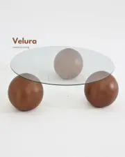 Küre Orta Sehpa - Ceviz Top - Yuvarlak - Şeffaf Cam 
