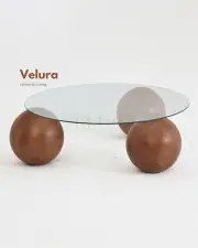 Küre Orta Sehpa - Ceviz Top - Yuvarlak - Şeffaf Cam 