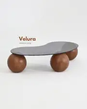 Küre Orta Sehpa - Ceviz Top - Fasulye - Füme Cam 