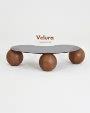 Küre Orta Sehpa - Ceviz Top - Fasulye - Füme Cam 