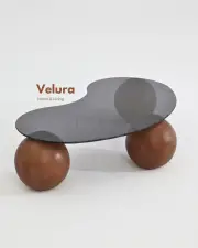 Küre Orta Sehpa - Ceviz Top - Fasulye - Füme Cam 