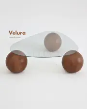 Küre Orta Sehpa - Ceviz Top - Üçgen - Şeffaf Cam 