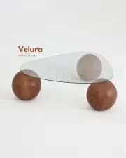 Küre Orta Sehpa - Ceviz Top - Üçgen - Şeffaf Cam 