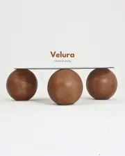 Küre Orta Sehpa - Ceviz Top - Yuvarlak - Füme Cam 