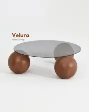 Küre Orta Sehpa - Ceviz Top - Yuvarlak - Füme Cam 