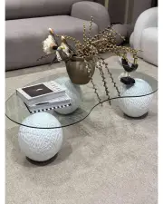 Küre Desenli Orta Sehpa - Krem