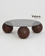 Küre Orta Sehpa - Koyu Ceviz Top - Yuvarlak - Füme Cam 