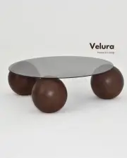 Küre Orta Sehpa - Koyu Ceviz Top - Yuvarlak - Füme Cam 