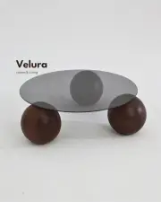 Küre Orta Sehpa - Koyu Ceviz Top - Yuvarlak - Füme Cam 