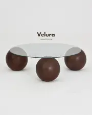Küre Orta Sehpa - Koyu Ceviz Top - Yuvarlak - Şeffaf Cam 