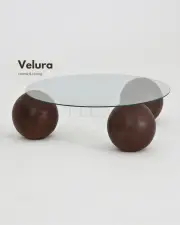 Küre Orta Sehpa - Koyu Ceviz Top - Yuvarlak - Şeffaf Cam 