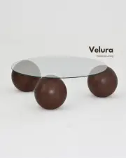 Küre Orta Sehpa - Koyu Ceviz Top - Yuvarlak - Şeffaf Cam 