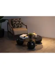 Küre Orta Sehpa - Siyah Top - Yuvarlak - Füme Cam 