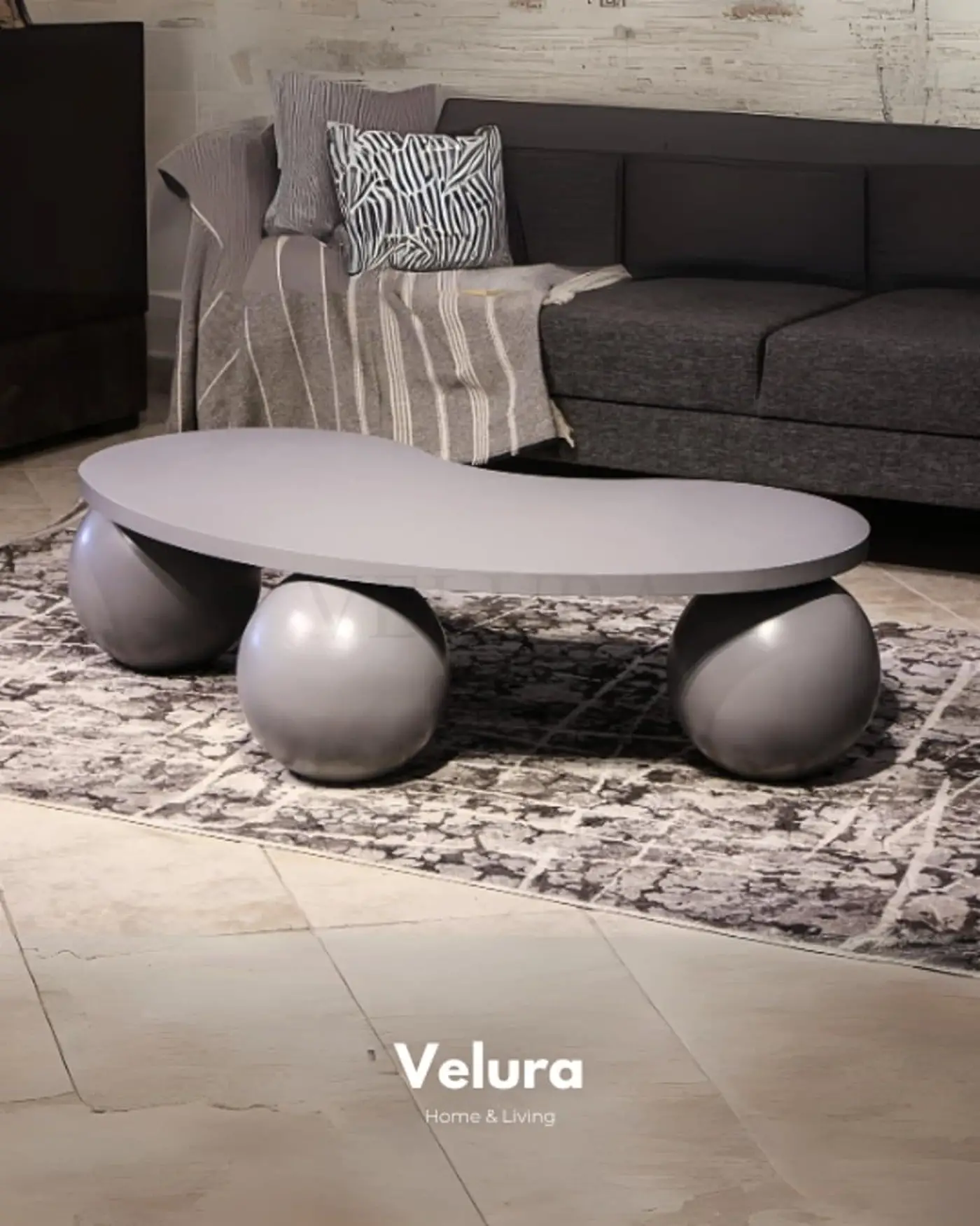 Velura Home Antrasit Orta Sehpa Küre Ahşap Orta Sehpa - Gri Top