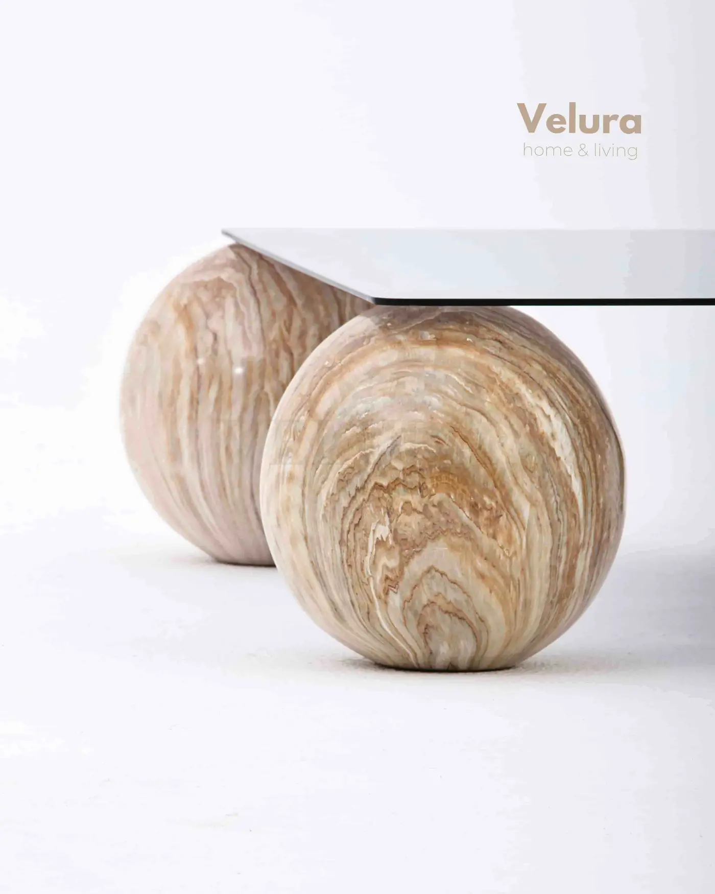 Küre Orta Sehpa Traverten Top Füme Kare Cam