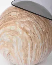 Küre Orta Sehpa - Traverten Mermer Top - Kare - Füme Cam