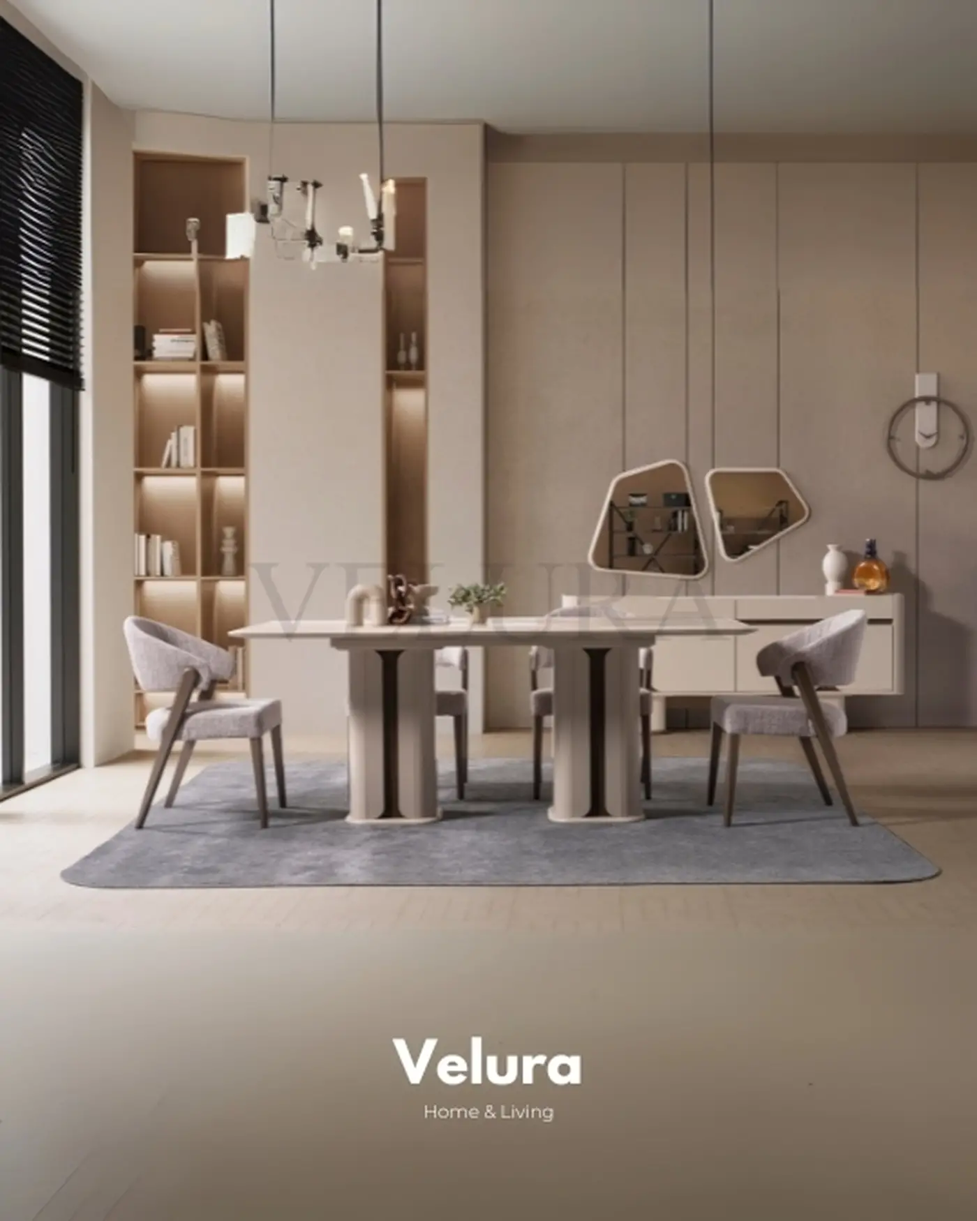 Petra Yemek Masası Krem Mermer Desenli Açılır Model