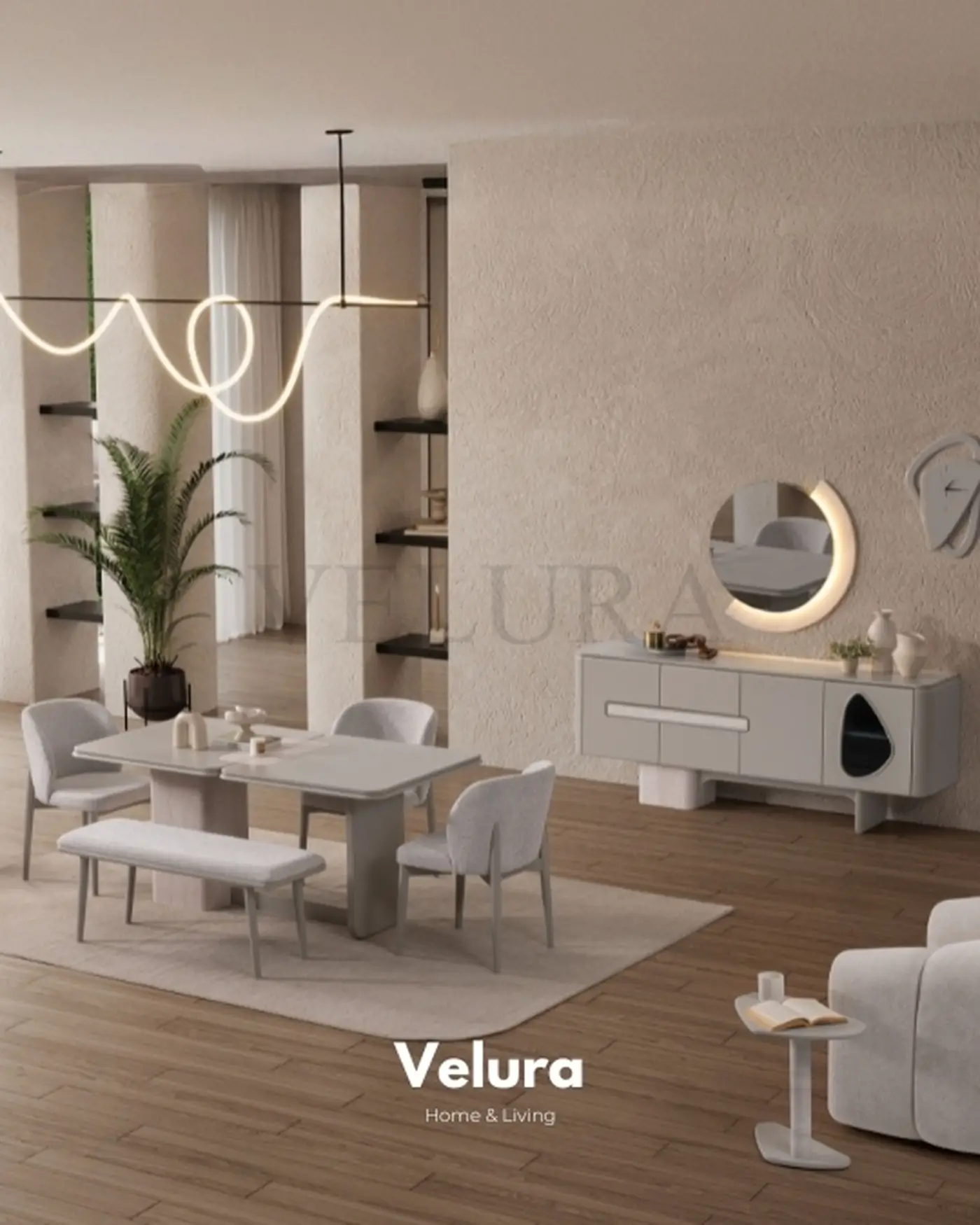 Enna Konsol - Modern Krem Tasarım Enna Konsol krem renk modern tasarım aydınlatmalı ayna