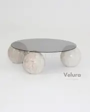 Küre Orta Sehpa - Pleks Mermer - Yuvarlak - Füme Cam