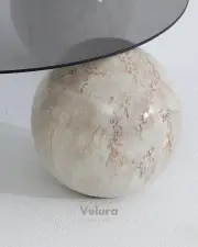 Küre Orta Sehpa - Pleks Mermer - Yuvarlak - Füme Cam