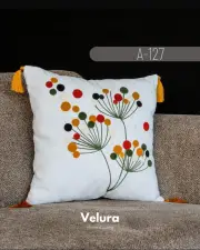 Keten Kumaş ve Nakış İşlemeli Desenli Kırlent - A127