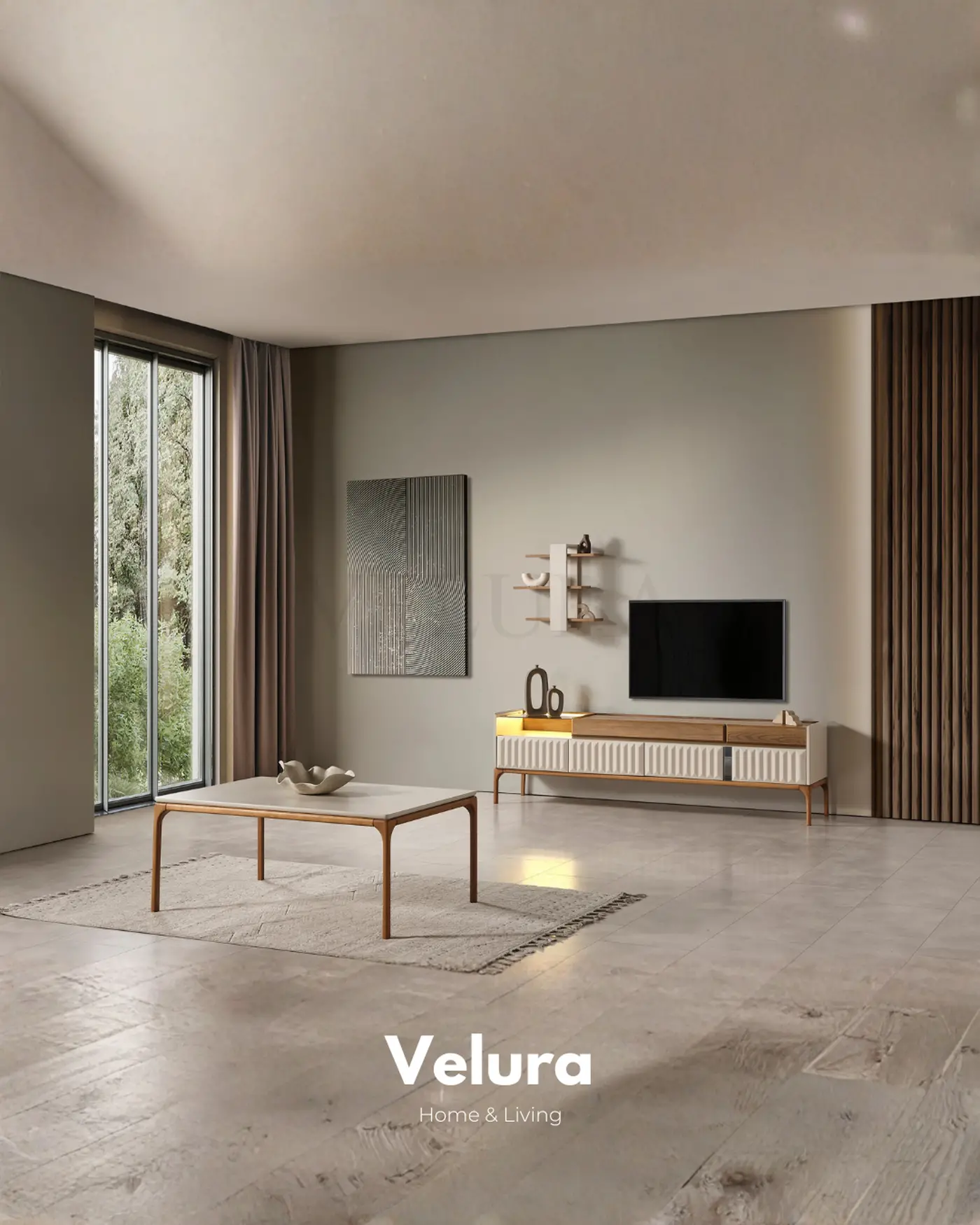 Alfa tv ünitesi krem modern 212 cm genişlik 2 çekmeceli 4 kapaklı
