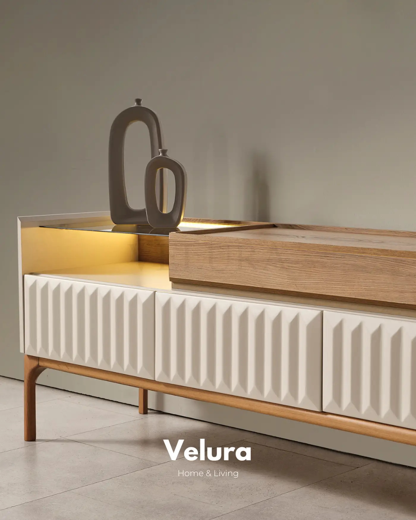 Alfa tv ünitesi krem modern 212 cm genişlik 2 çekmeceli 4 kapaklı