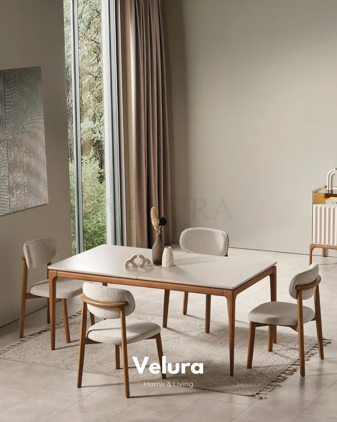 Alfa yemek masası krem modern açılabilir mekanizmalı 170x92 cm