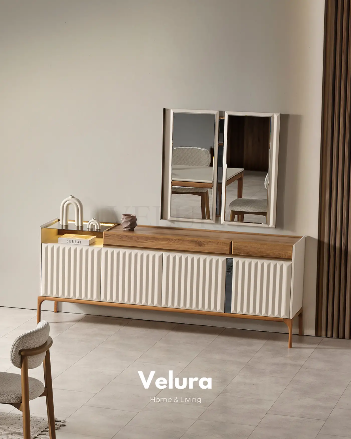 Alfa konsol 2 çekmeceli 4 kapaklı depolama alanlı modern konsol