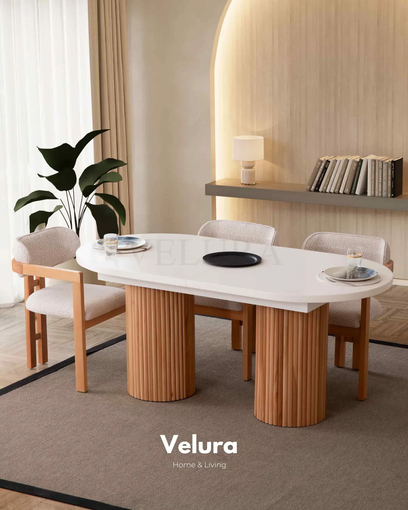 Almina Yemek Masası - Açılabilir Beyaz Tabla ve Ceviz Çıtalı Ayak Tasarımı