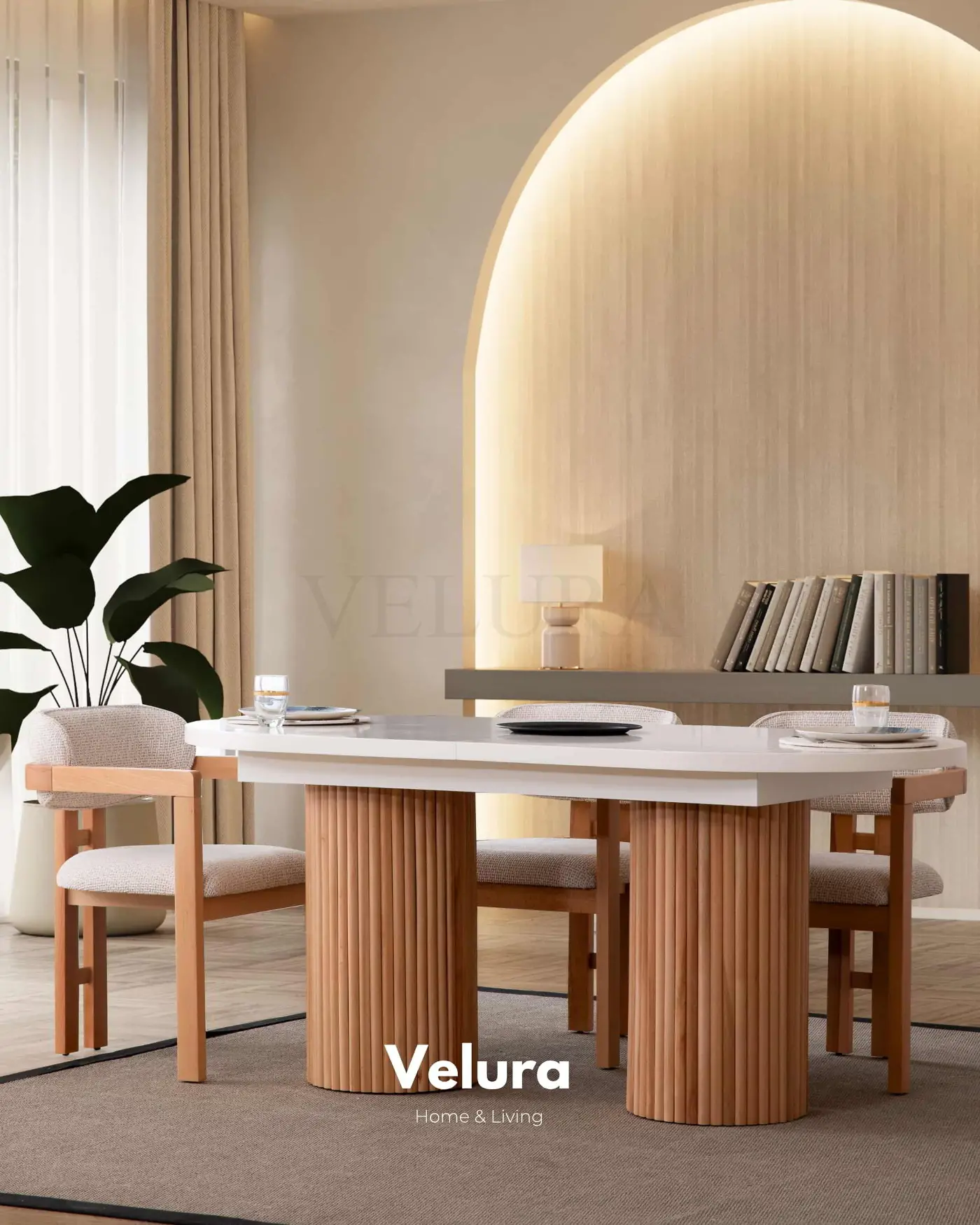 Almina Yemek Masası - Açılabilir Beyaz Tabla ve Ceviz Çıtalı Ayak Tasarımı