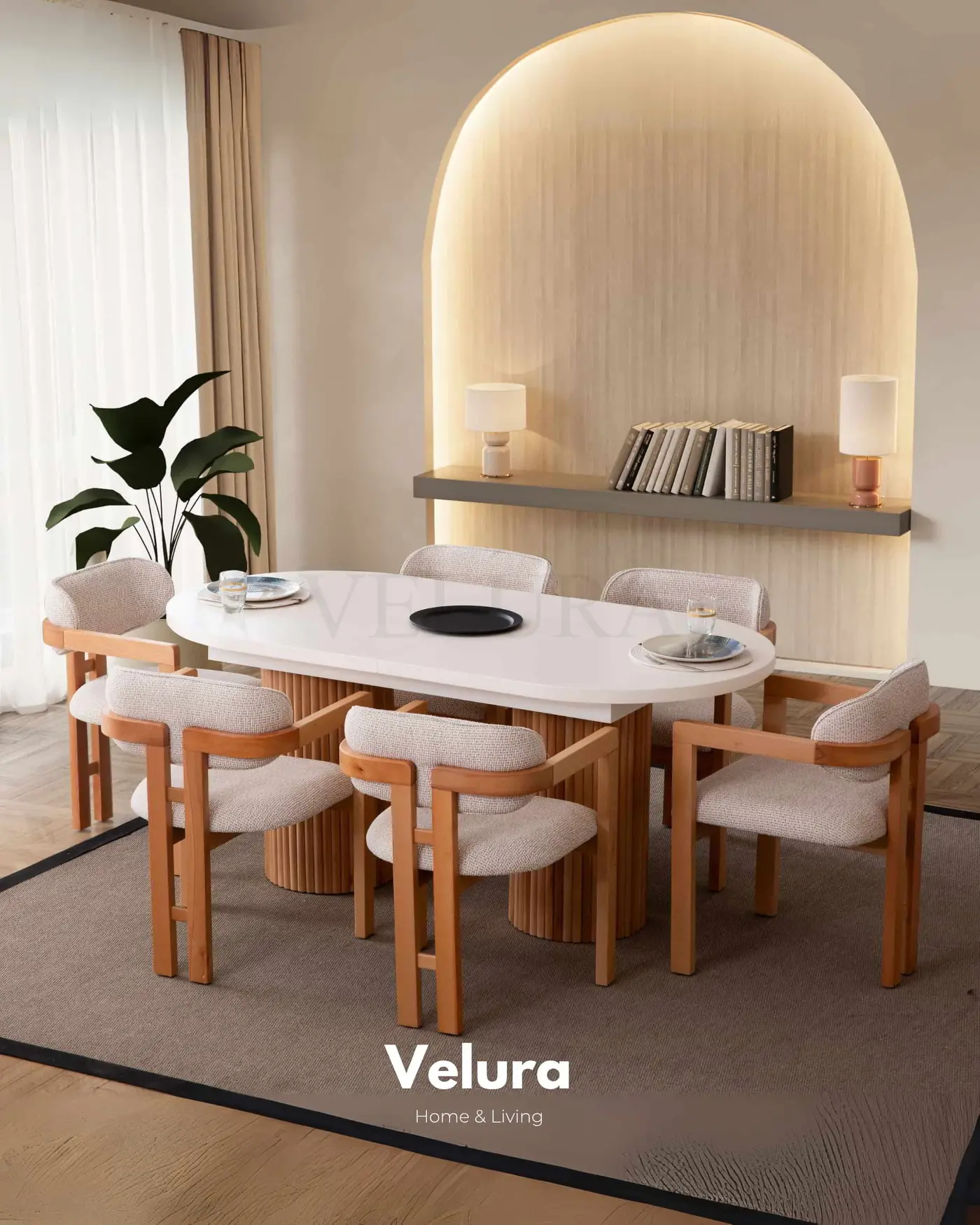 Almina Yemek Masası - Açılabilir Beyaz Tabla ve Ceviz Çıtalı Ayak Tasarımı