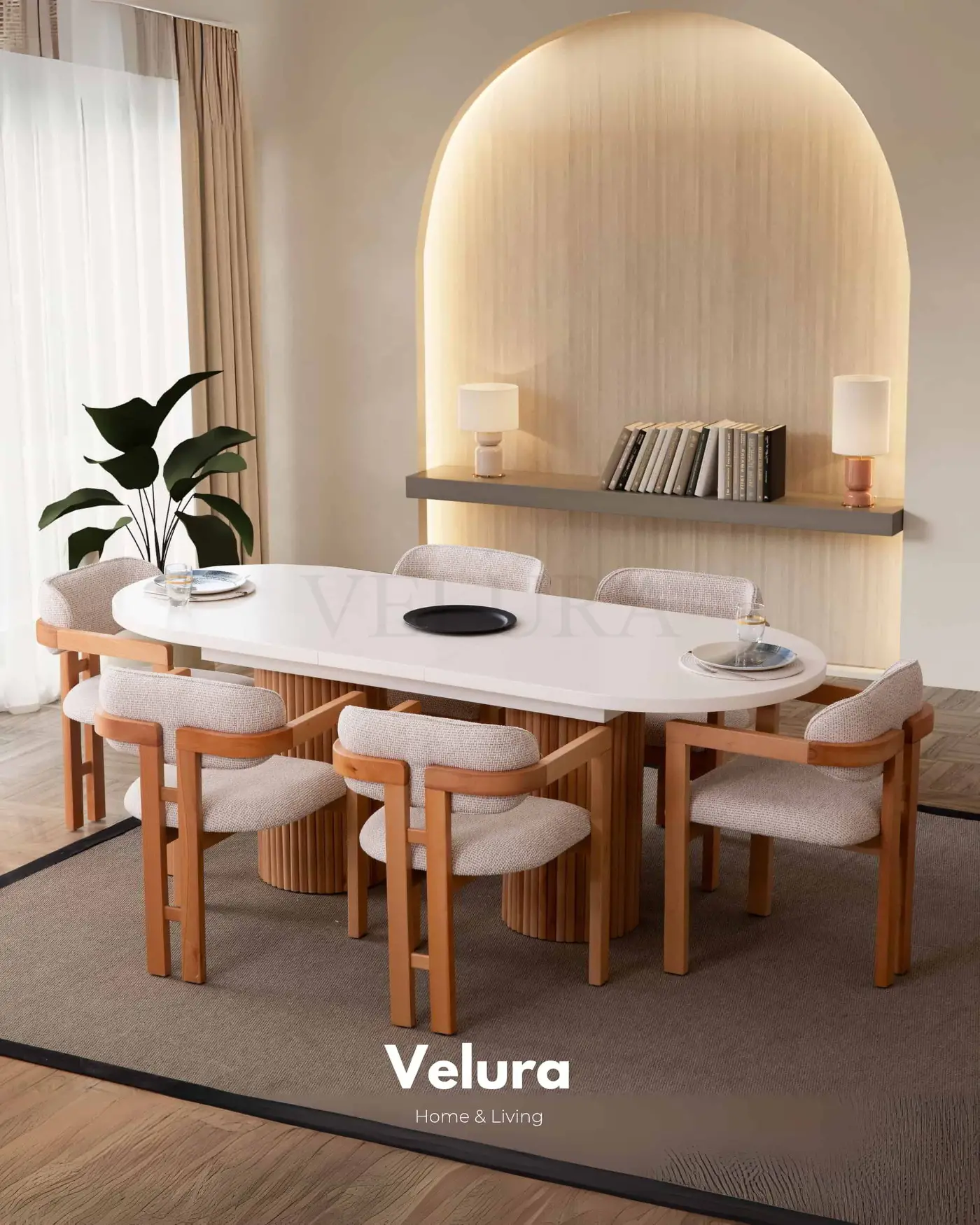 Almina Yemek Masası - Açılabilir Beyaz Tabla ve Ceviz Çıtalı Ayak Tasarımı