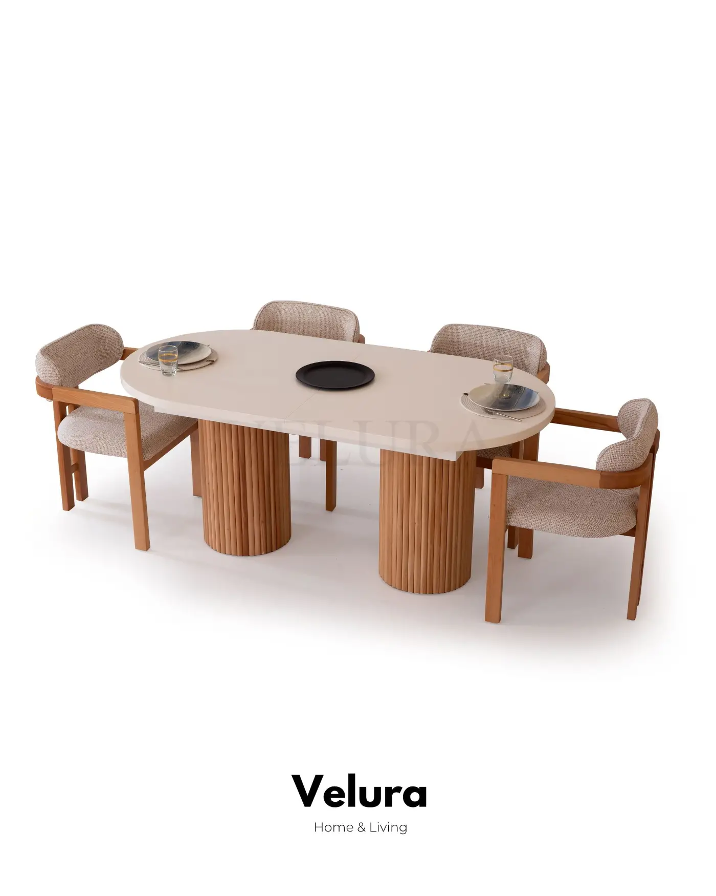 Almina Yemek Masası - Açılabilir Beyaz Tabla ve Ceviz Çıtalı Ayak Tasarımı