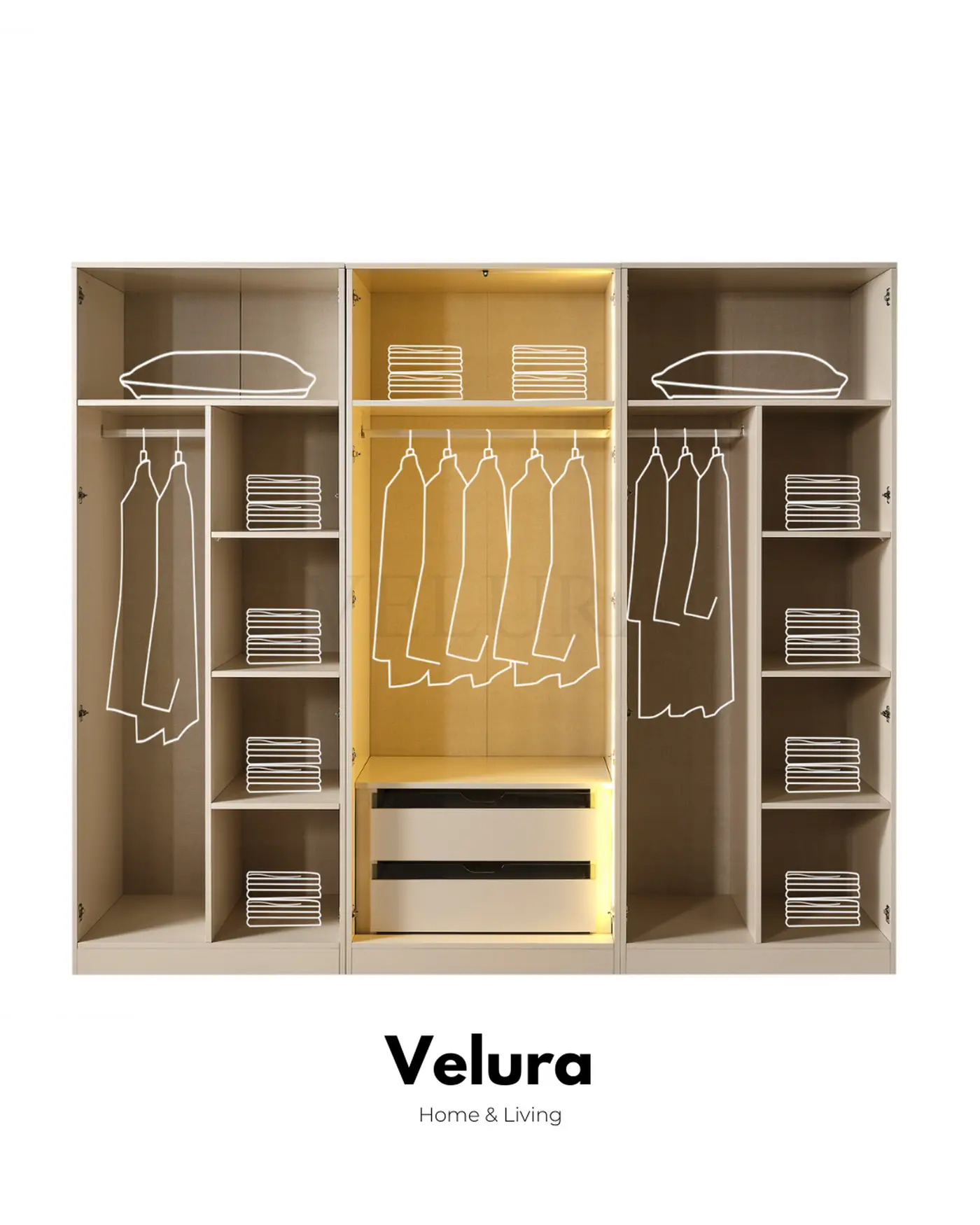 Aura 6 kapılı dolap krem modern suntalam modüler 3 parça