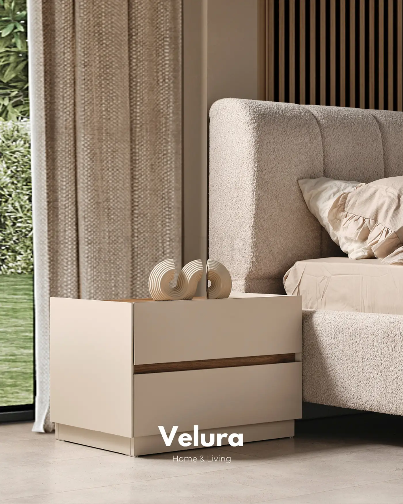 Aura komodin krem modern suntalam 2 çekmeceli 65 cm genişlik