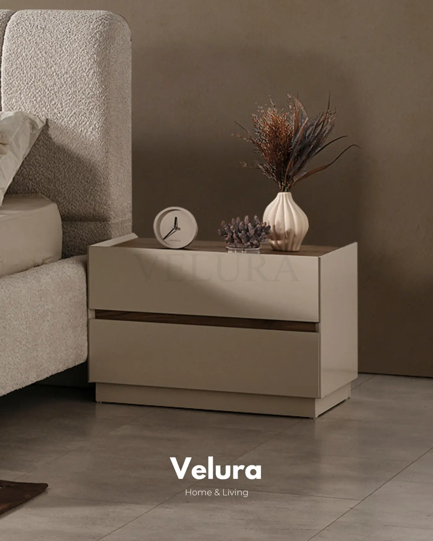 Aura komodin krem modern suntalam 2 çekmeceli 65 cm genişlik