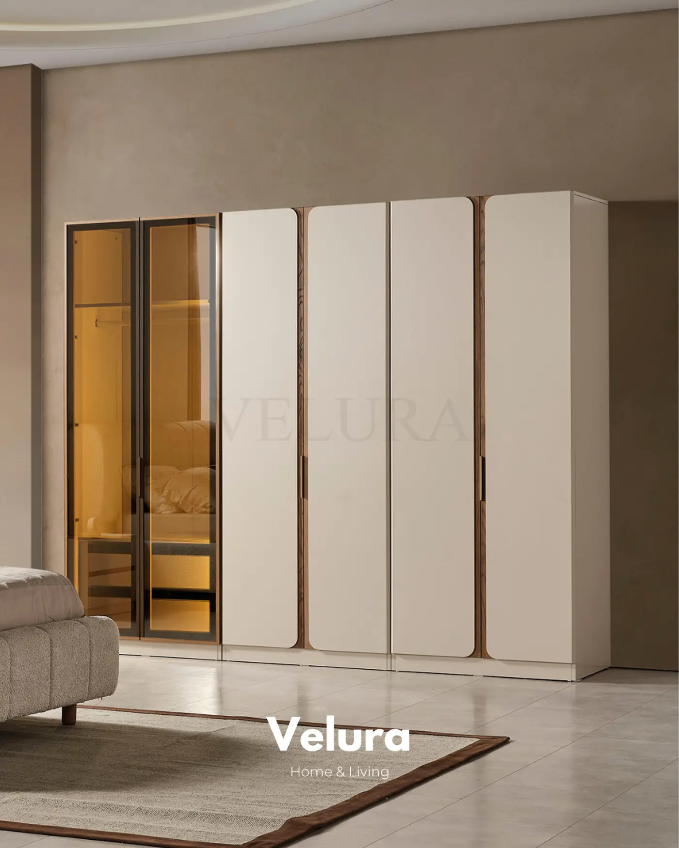 Aura 6 kapılı dolap krem modern suntalam modüler 3 parça
