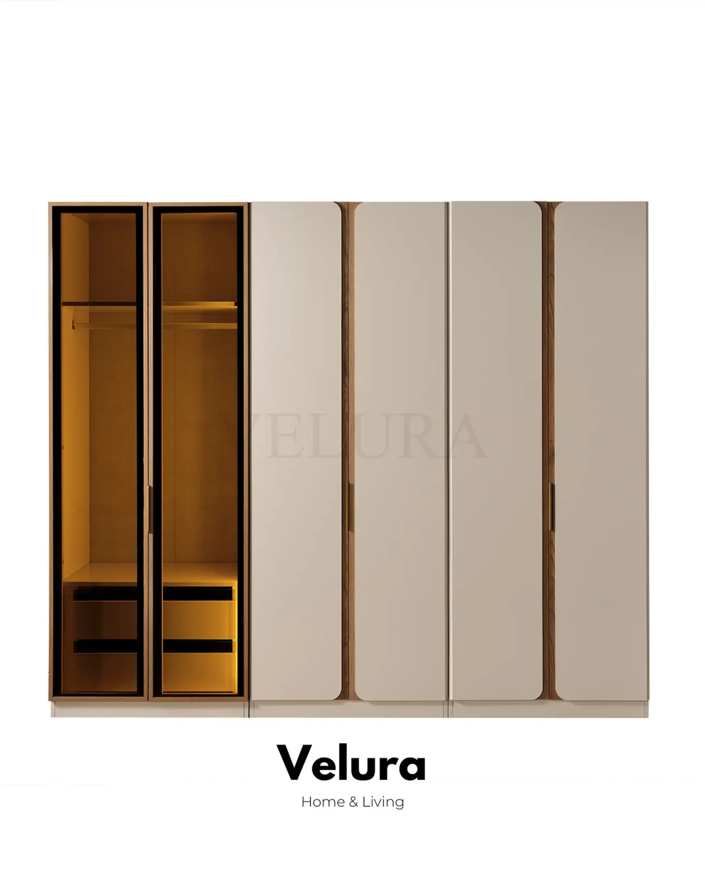 Aura 6 kapılı dolap krem modern suntalam modüler 3 parça