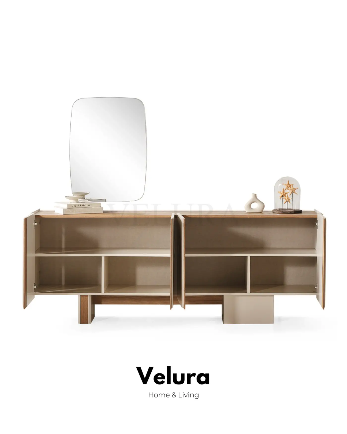 Aura yemek odası takımı krem modern açılabilir masa konsol tv ünitesi set