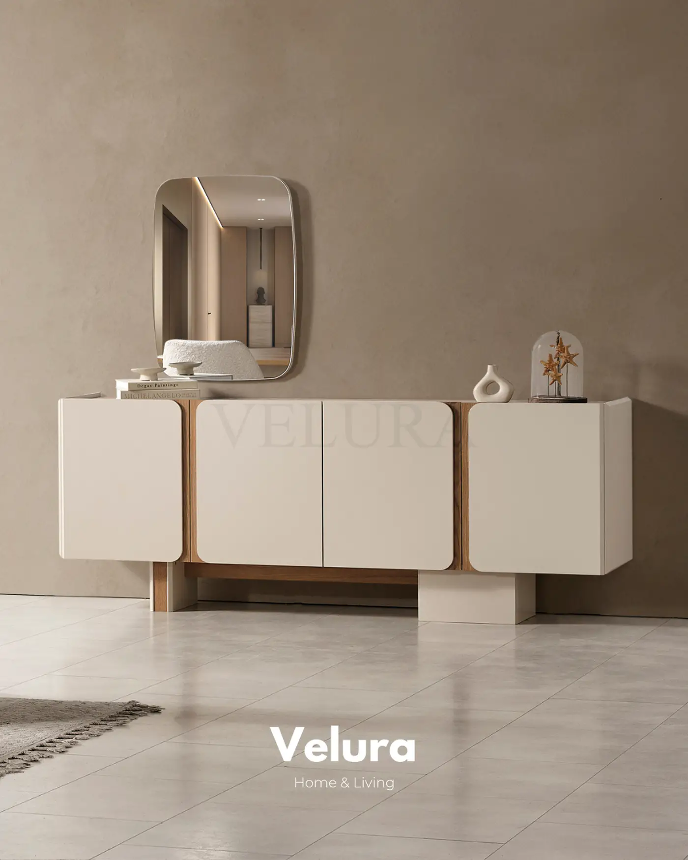 Aura konsol krem modern 4 kapaklı 208 cm genişlik