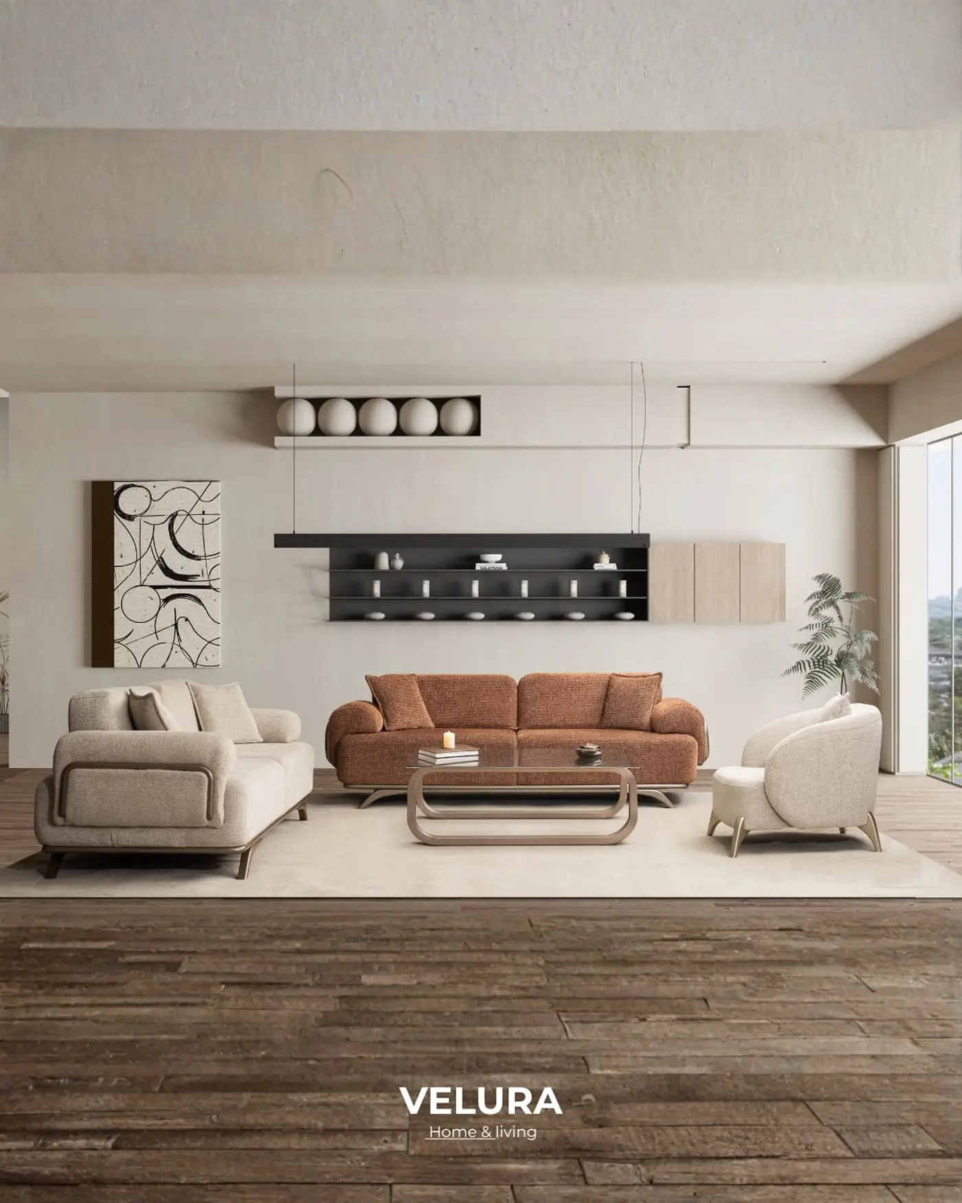 Krem renk Compact berjer modern salonda