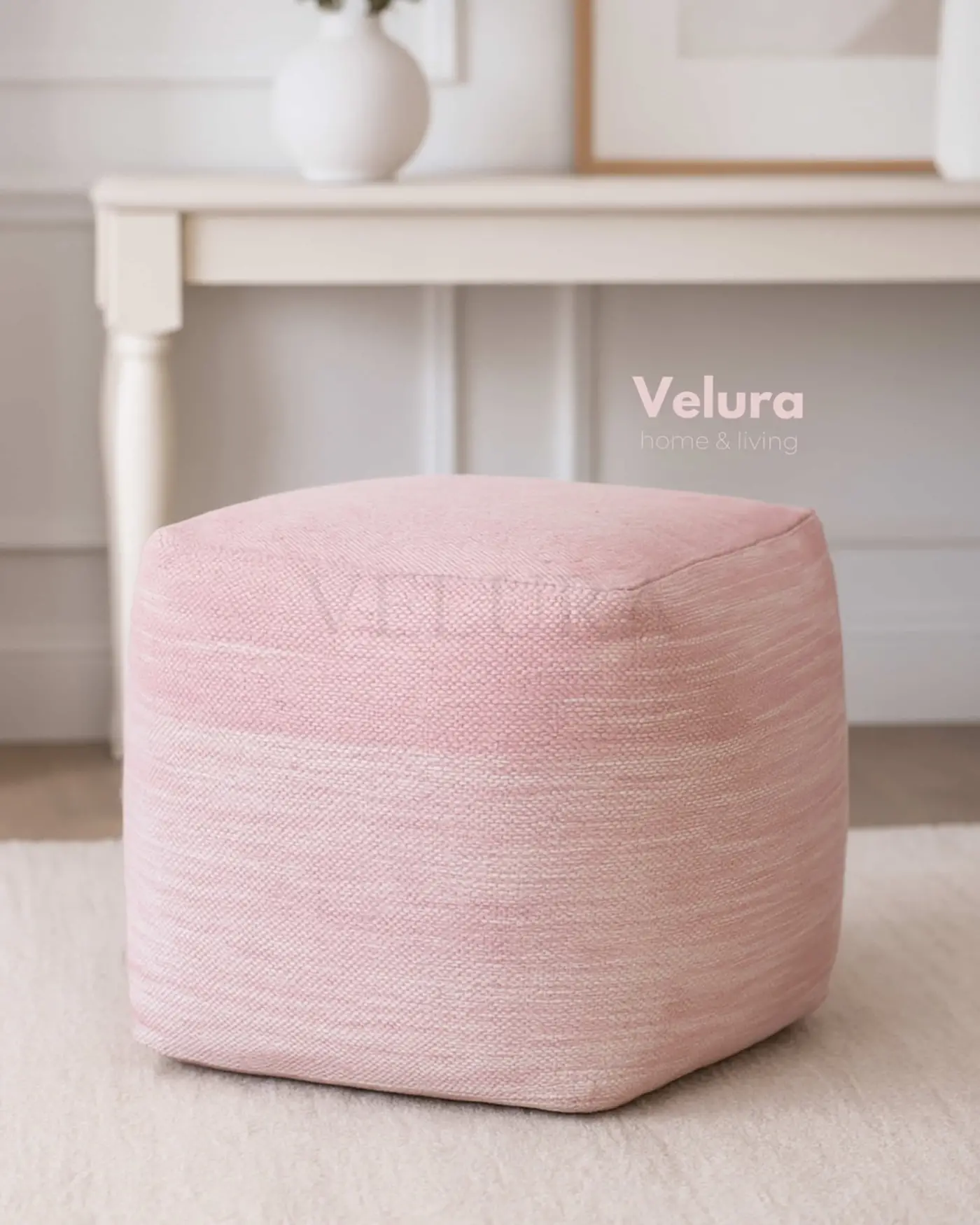 Velura Home modern pembe beyaz puf