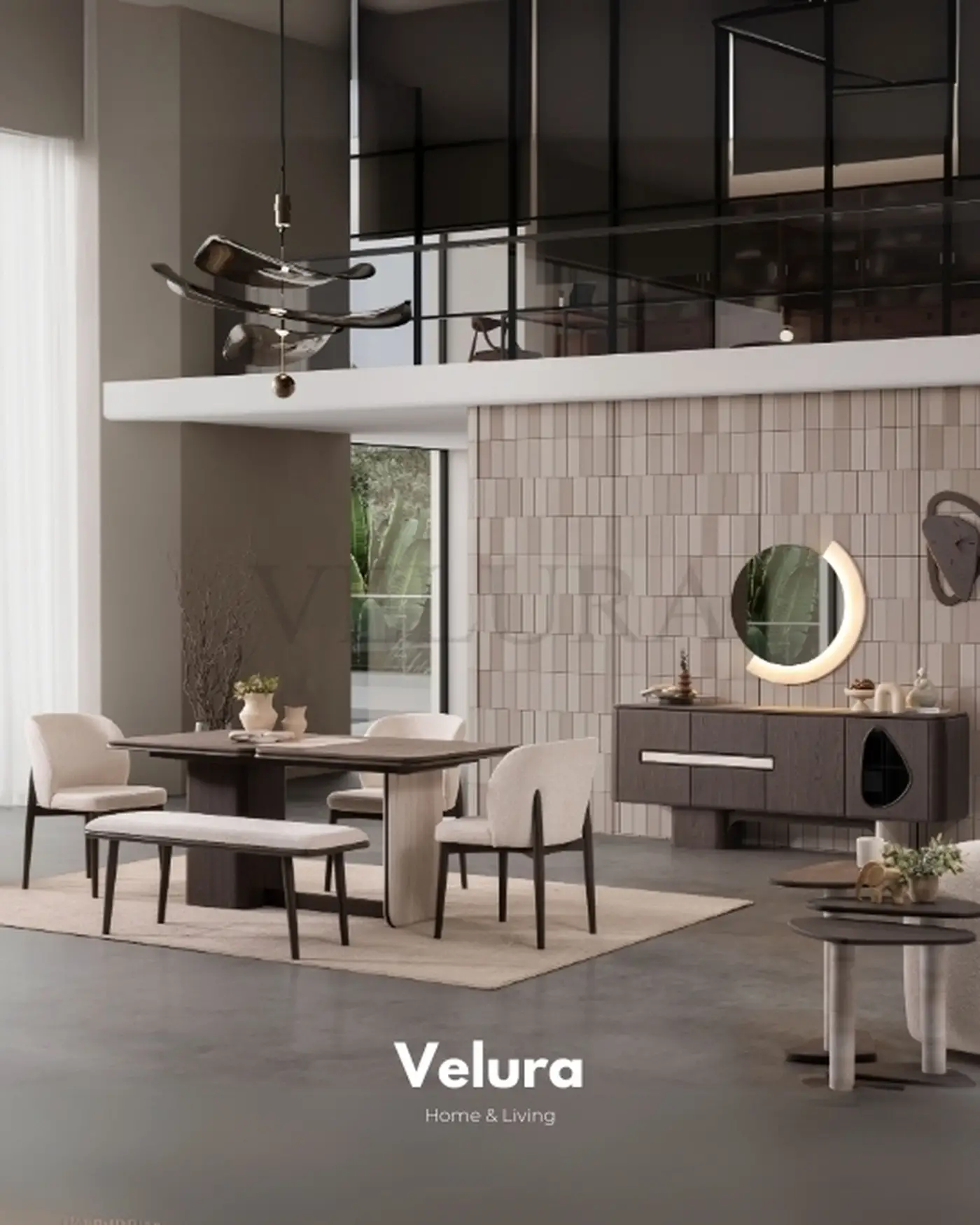 Enna Plus Yemek Takımı ceviz ve krem modern tasarım