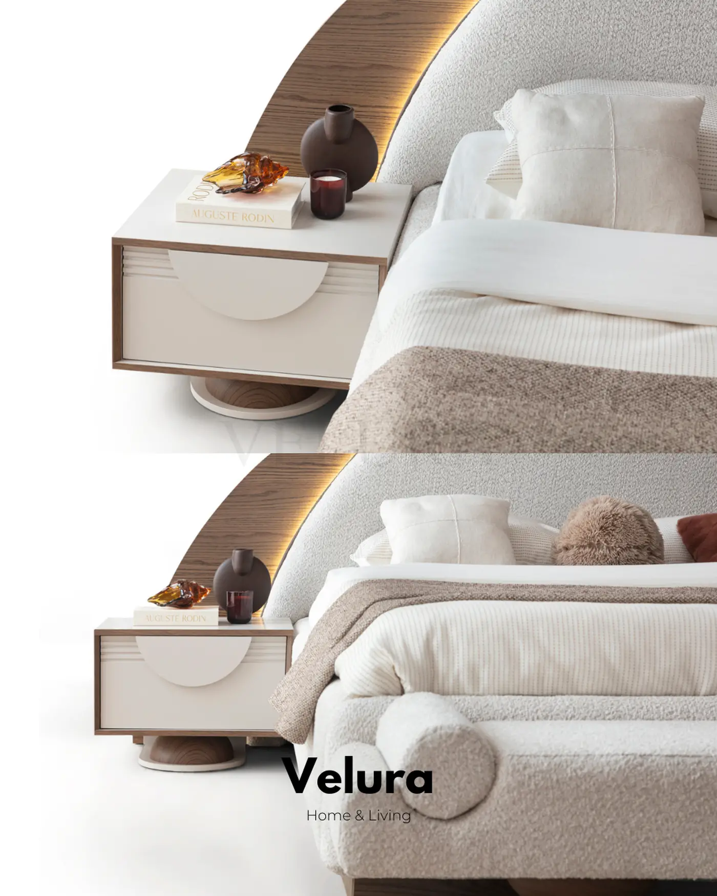 Modern komodin Estella krem ahşap başucu komodini 62 cm genişlik