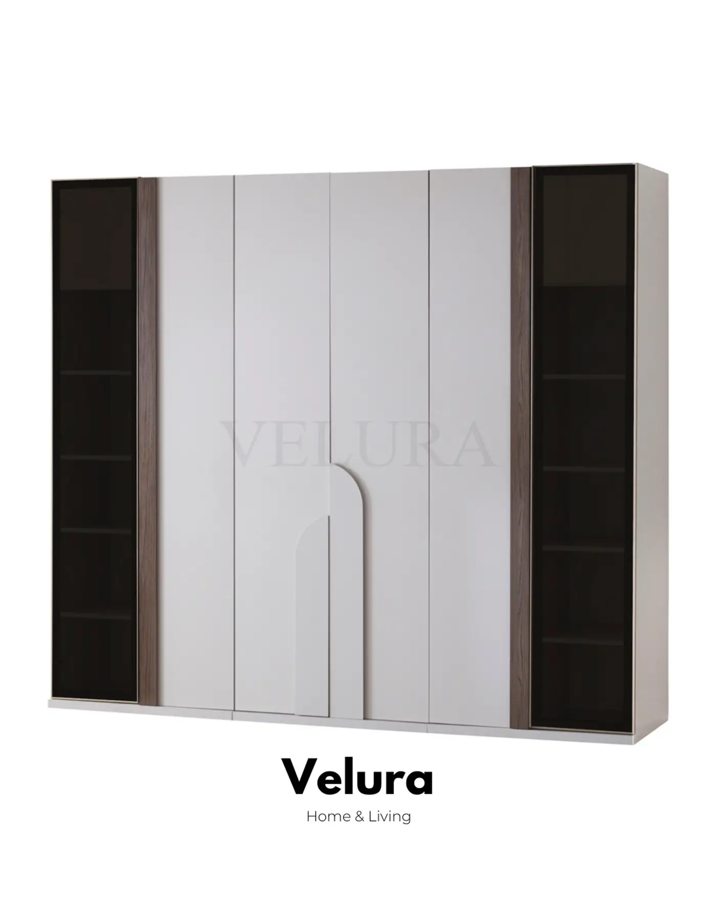 Estella beyaz 6 kapılı gardırop 3 modüllü 2 reflektif 1 ahşap modül