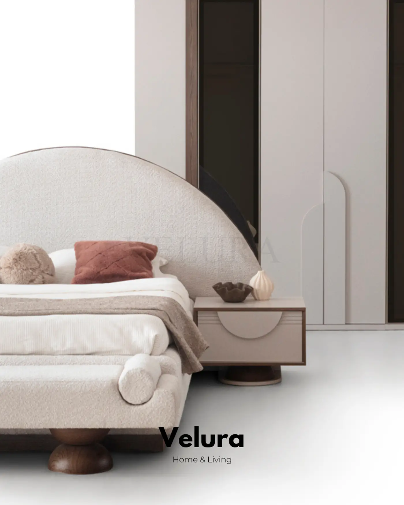Modern komodin Estella krem ahşap başucu komodini 62 cm genişlik